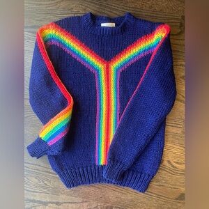 Zado RARE Rainbow Chevron Knit Sweater Retro Ski Style Blue Womens S/M